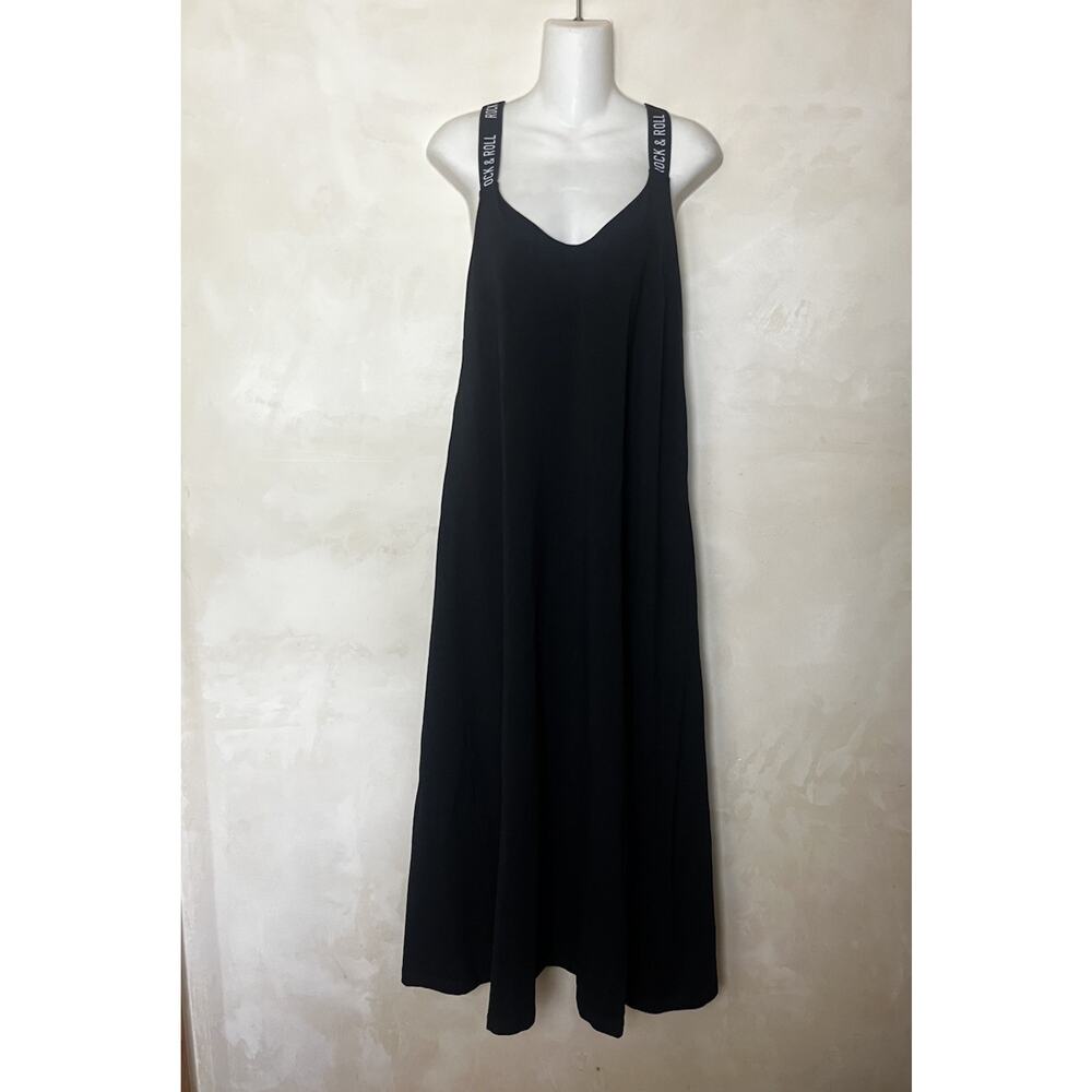 Saint + Sofia Sunset Black Maxi Dress Sz 10 Rock & Roll Straps Casual Minimalist - Picture 2 of 8